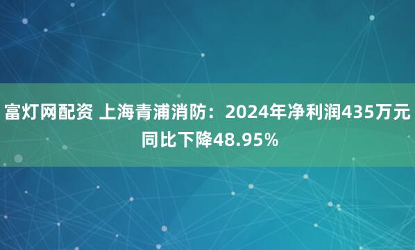 富灯网配资 上海青浦消防：2024年净利润435万元 同比下降48.95%